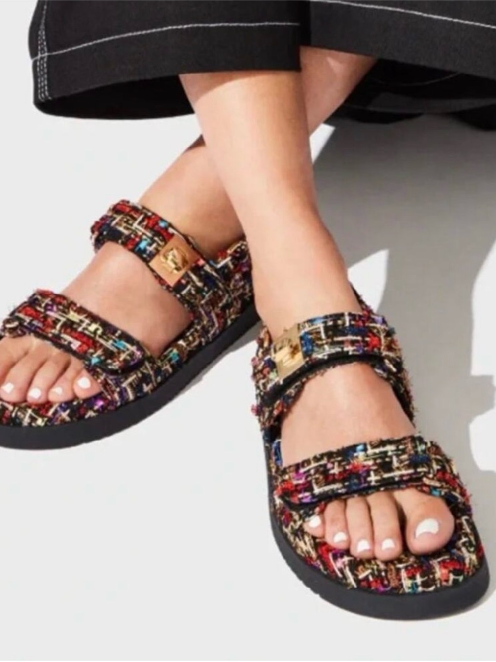 Steve Madden Mona Multicolor Tweed Double-Strap Sandals NWOB